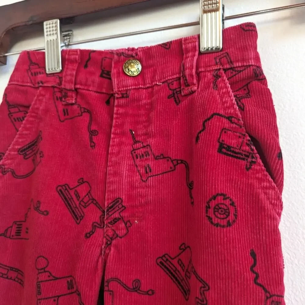Vtg Oshkosh Bgosh Pants Boy Sz 4 90s Red Power Tools Corduroy Classic Rare Print